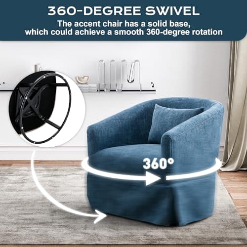 Blue Swivel Accent Chair with Skirt, Upholstered Swivel Barrel Chair - 360°Comfy Chenille Small Single Sofa Club Armchair