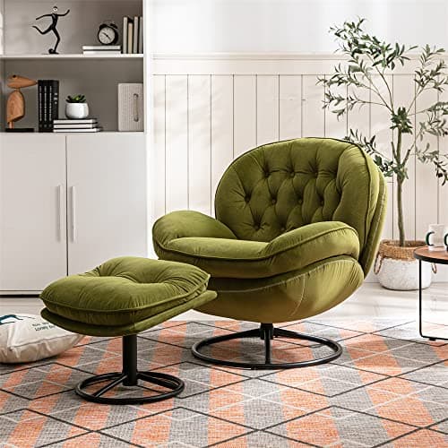 Velvet Swivel Accent Chair with Ottoman Set