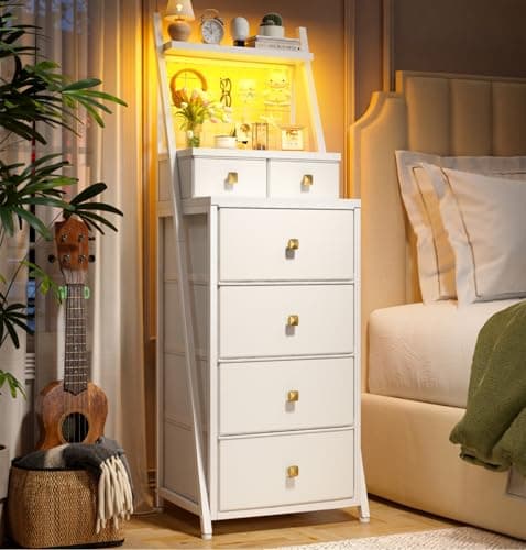 Tall Black Vertical Dresser with LED Lights for Bedroom