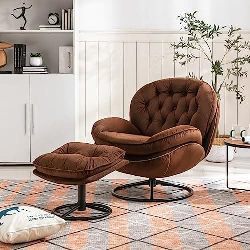 Modern Velvet Swivel Accent Chair with Ottoman in Teal