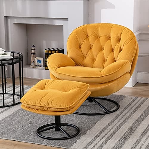 Velvet Swivel Accent Chair with Ottoman Set