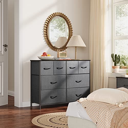 WLIVE 8-Drawer Wide Fabric Dresser for Bedroom and Living Room - Dark Grey