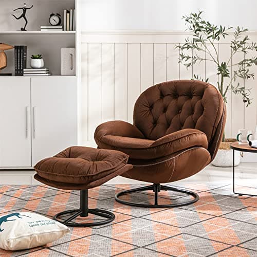 Velvet Swivel Accent Chair with Ottoman Set