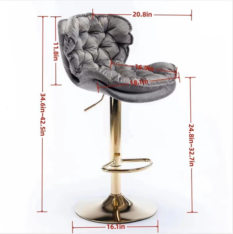 Modern Barstools Set of 2, Adjustable Velvet Swivel Bar Stool, Green