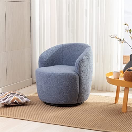Modern Velvet Swivel Accent Chair, Blue Velvet Upholstered Barrel Chair