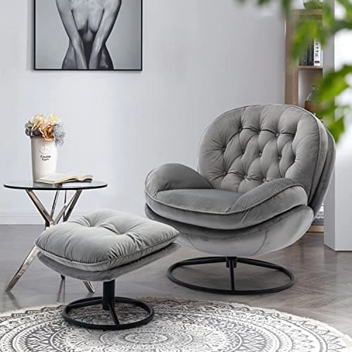 Velvet Swivel Accent Chair with Ottoman Set