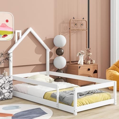 Solid Wood Montessori Twin Floor Bed for Children Boys Girls