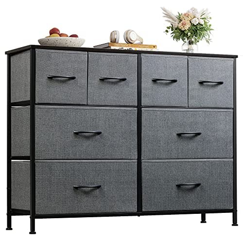 WLIVE 8-Drawer Wide Fabric Dresser for Bedroom and Living Room - Dark Grey