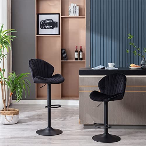 Blue Velvet Swivel Bar Stools Set of 2 with Adjustable Height and Metal Base