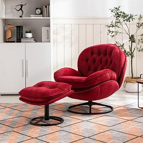 Modern Velvet Swivel Accent Chair with Ottoman in Teal
