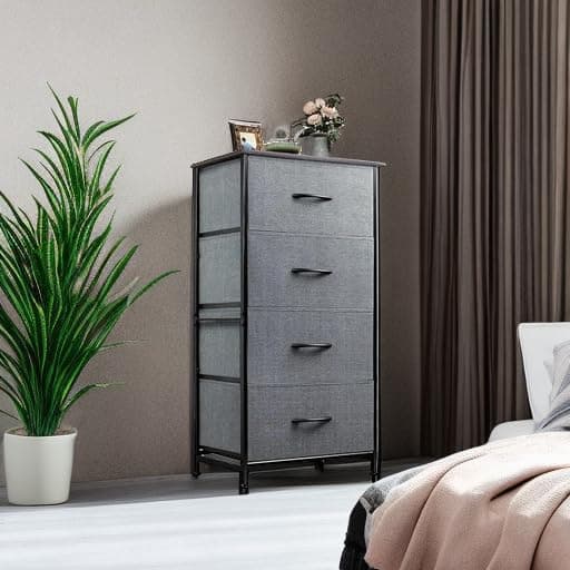 WLIVE 4-Drawer Fabric Dresser - Sturdy Organizer for Bedroom, Hallway, Entryway, and Closets, Dark Grey