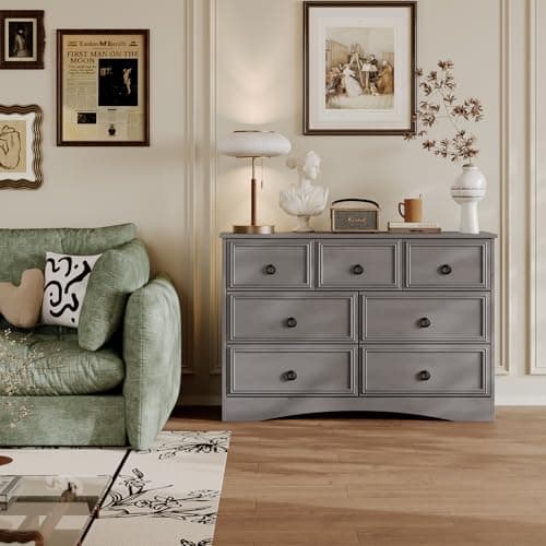 Modern 7-Drawer Gray Dresser for Bedroom Storage