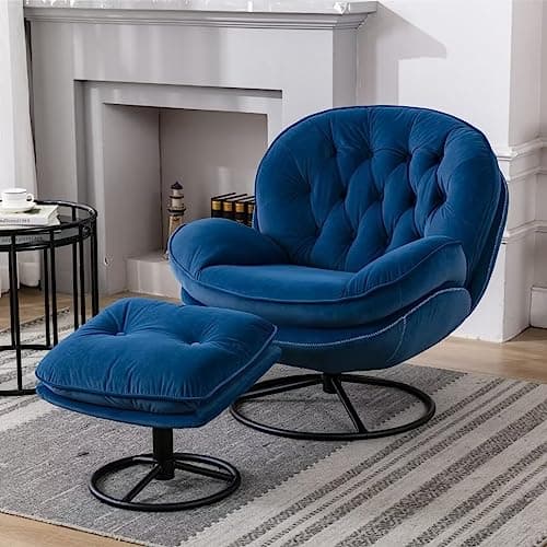 Modern Velvet Swivel Accent Chair with Ottoman in Teal