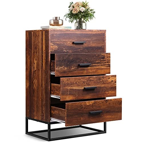 Wood Dresser with 4 Drawers for Bedroom and Living Room, Black