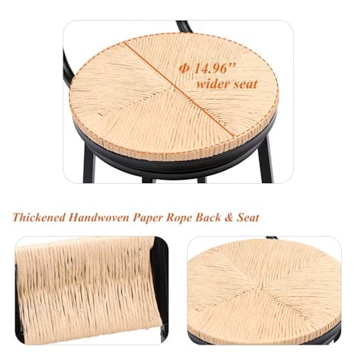 Handwoven Swivel Bar Stools Set of 2, Counter Height Bar Chairs, 36 H