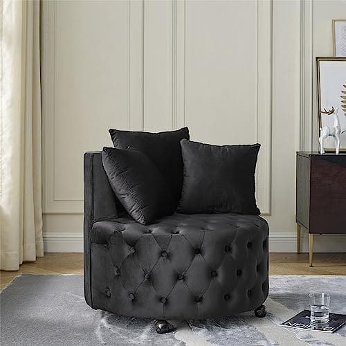 Swivel Accent Chair with Tufted Upholstery and Pillows