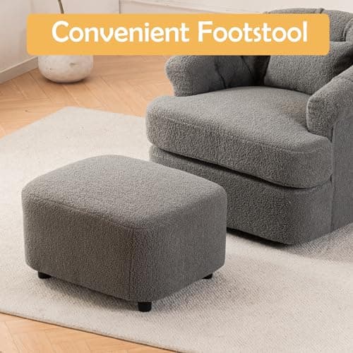 Oversized Swivel Accent Chair with Ottoman and Thick Cushion, Dark Grey