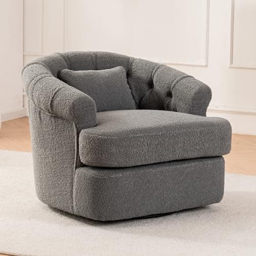 Oversized Swivel Accent Chair with Ottoman and Thick Cushion, Dark Grey
