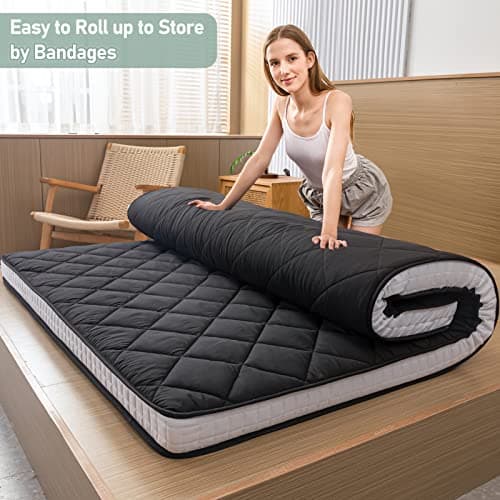 Japanese Floor Futon Mattress Queen Size for Adults - Black Diamond Pattern