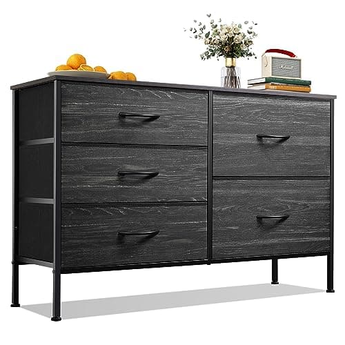 5-Drawer Fabric Dresser for Bedroom and Living Room in Charcoal Black