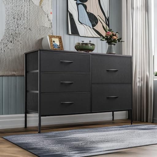 5-Drawer Fabric Dresser for Bedroom and Living Room in Charcoal Black