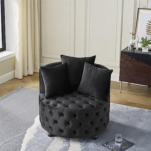 Swivel Accent Chair with Tufted Upholstery and Pillows