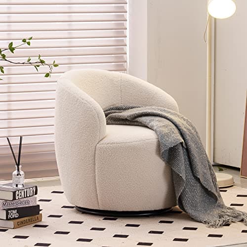 i-POOK Swivel Accent Chair, Modern Velvet Upholstered Armchair White