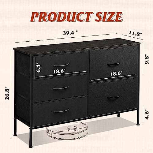5-Drawer Fabric Dresser for Bedroom and Living Room in Charcoal Black