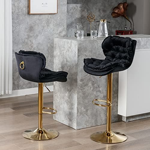 Modern Barstools Set of 2, Adjustable Velvet Swivel Bar Stool, Green