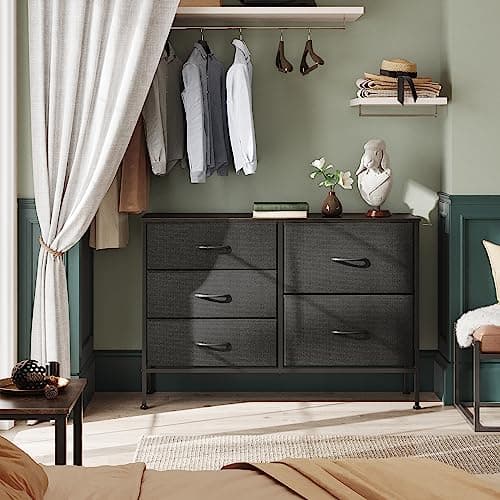 5-Drawer Fabric Dresser for Bedroom and Living Room in Charcoal Black