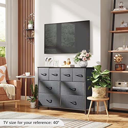 WLIVE 8-Drawer Wide Fabric Dresser for Bedroom and Living Room - Dark Grey