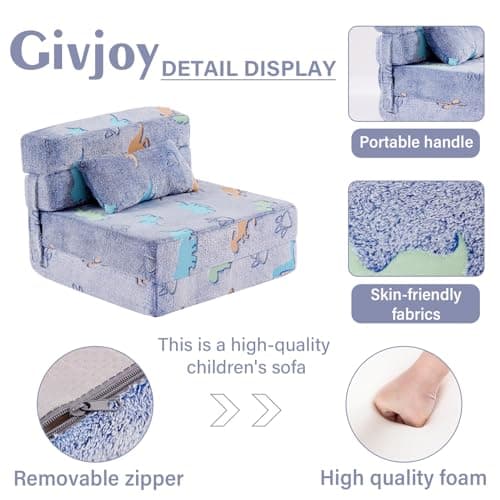 Glow Washable Kids Folding Sofa Bed - Toddler Nap Mat With Storage Bag