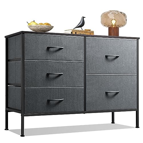 5-Drawer Fabric Dresser for Bedroom and Living Room in Charcoal Black