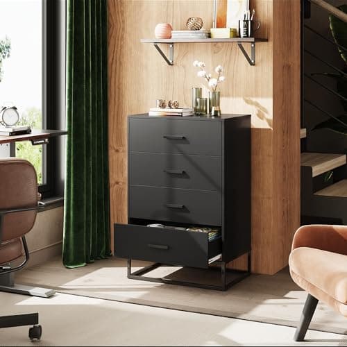 Wood Dresser with 4 Drawers for Bedroom and Living Room, Black