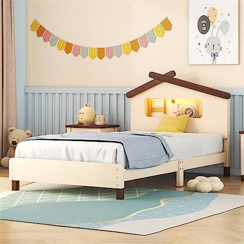 House-Shaped Twin Platform Bed with Motion Activated Night Lights