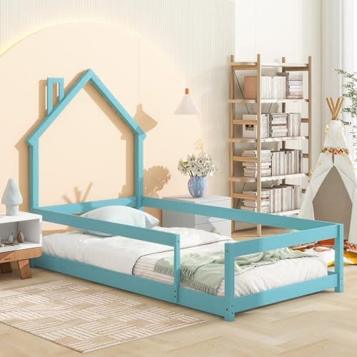 Solid Wood Montessori Twin Floor Bed for Children Boys Girls