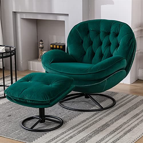 Velvet Swivel Accent Chair with Ottoman Set