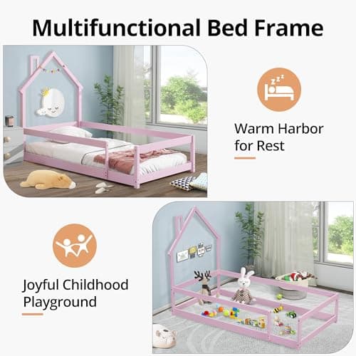 Solid Wood Montessori Twin Floor Bed for Children Boys Girls