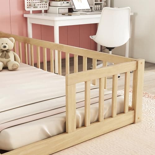 i-POOK Double Twin Bed Frames with Fence for Kids