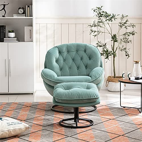 Velvet Swivel Accent Chair with Ottoman Set