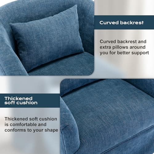 Blue Swivel Accent Chair with Skirt, Upholstered Swivel Barrel Chair - 360°Comfy Chenille Small Single Sofa Club Armchair