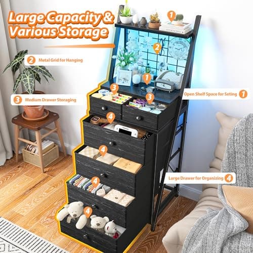 Tall Black Vertical Dresser with LED Lights for Bedroom