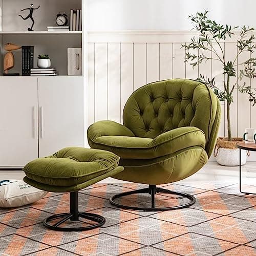 Modern Velvet Swivel Accent Chair with Ottoman in Teal