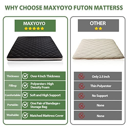 Japanese Floor Futon Mattress Queen Size for Adults - Black Diamond Pattern