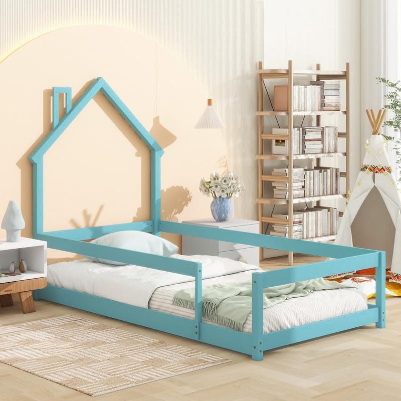 Simplified title: Pink Twin Montessori Floor Bed for Children - No Slats or Weight Limit