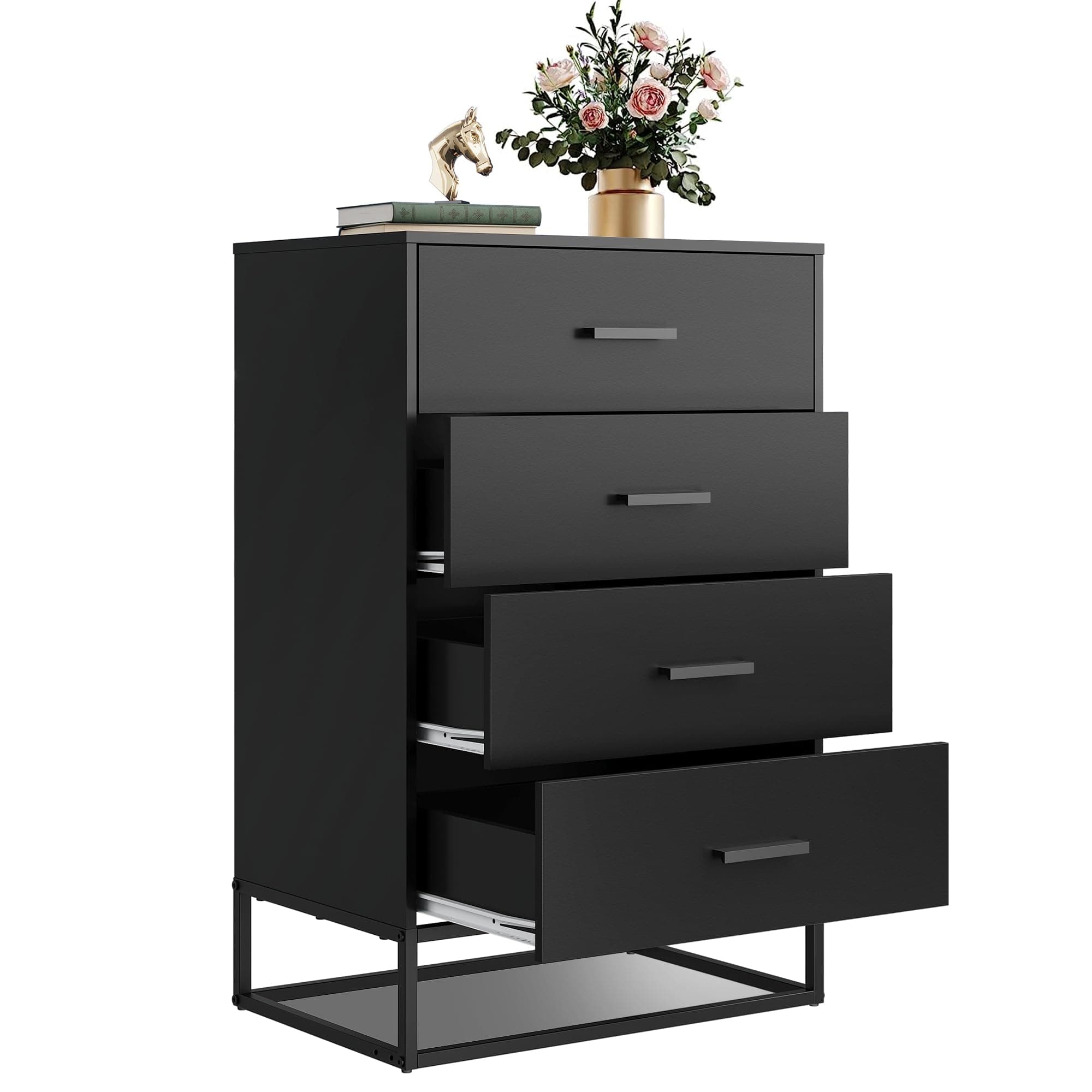 Wood Dresser with 4 Drawers for Bedroom and Living Room, Black