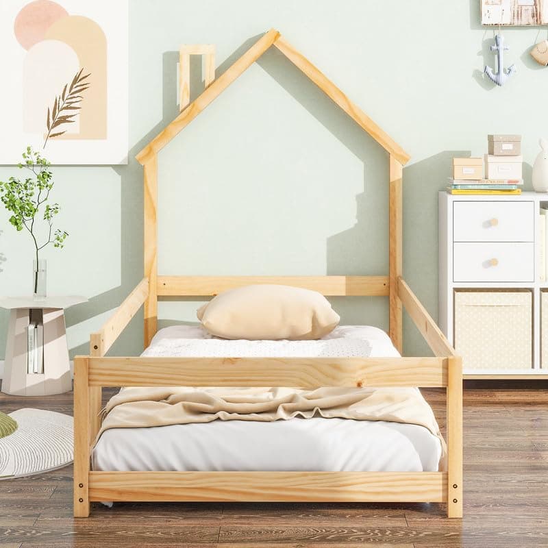 Simplified title: Pink Twin Montessori Floor Bed for Children - No Slats or Weight Limit