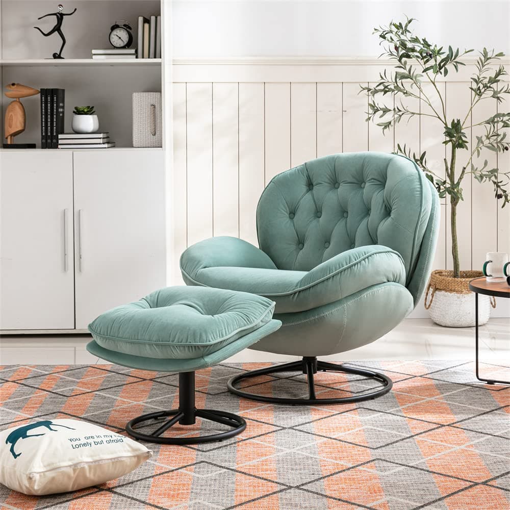 Velvet Swivel Accent Chair with Ottoman Set