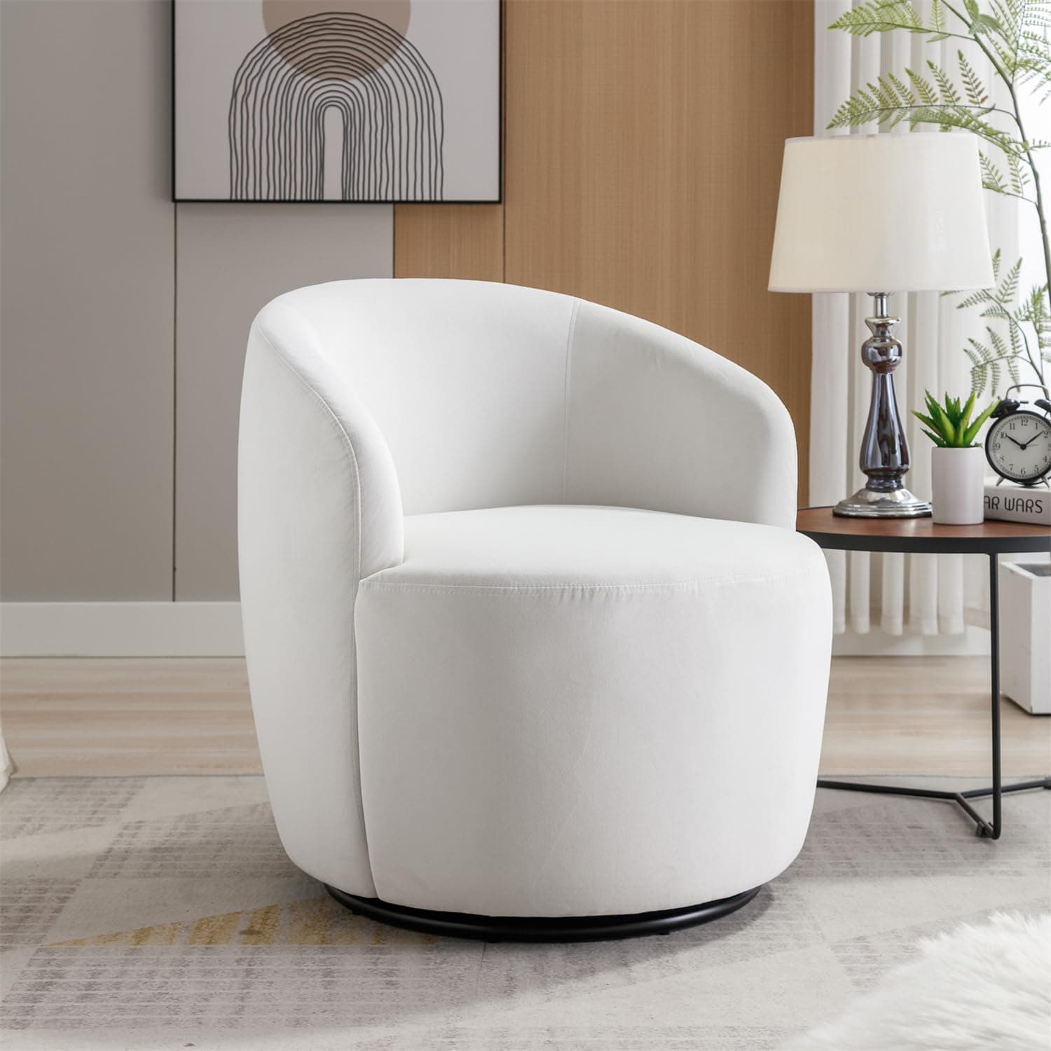 i-POOK Swivel Accent Chair, Modern Velvet Upholstered Armchair White