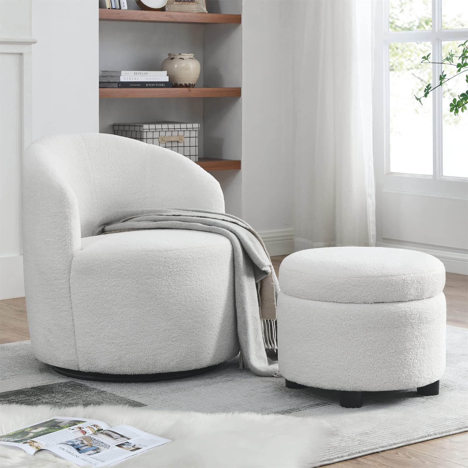 Swivel Accent Chair Set of 2 with Storage Ottoman